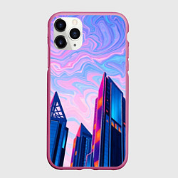 Чехол iPhone 11 Pro матовый Абстракция с небоскребами, цвет: 3D-малиновый