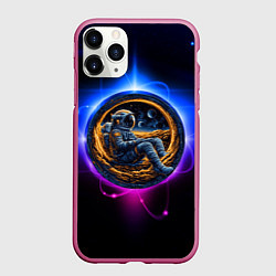 Чехол iPhone 11 Pro матовый Космонавт в луне, цвет: 3D-малиновый