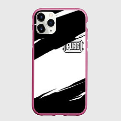Чехол iPhone 11 Pro матовый PUBG черно белые краски, цвет: 3D-малиновый