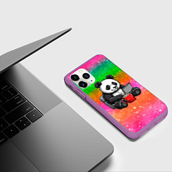 Чехол iPhone 11 Pro матовый Панда с кофе за ноутом, цвет: 3D-фиолетовый — фото 2