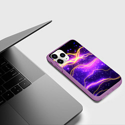 Чехол iPhone 11 Pro матовый Фиолетовая космическая текстура с золотыми полоска, цвет: 3D-фиолетовый — фото 2