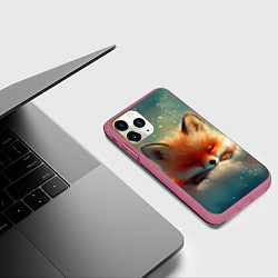Чехол iPhone 11 Pro матовый Лисенок спит на облаке, цвет: 3D-малиновый — фото 2