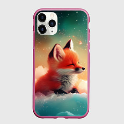 Чехол iPhone 11 Pro матовый Милый лисенок спит на облаке, цвет: 3D-малиновый