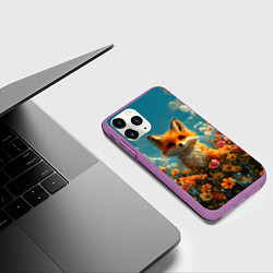Чехол iPhone 11 Pro матовый Лисица в цветочном поле, цвет: 3D-фиолетовый — фото 2