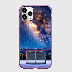 Чехол iPhone 11 Pro матовый Хоккейные ворота в ночи, цвет: 3D-фиолетовый