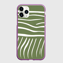 Чехол iPhone 11 Pro матовый Полоски зеленой зебры, цвет: 3D-фиолетовый