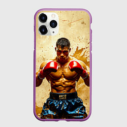 Чехол iPhone 11 Pro матовый Муай Тай боец в бежевом, цвет: 3D-фиолетовый