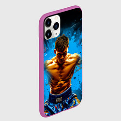 Чехол iPhone 11 Pro матовый Тайский боксер на синем, цвет: 3D-фиолетовый — фото 2