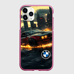 Чехол iPhone 11 Pro матовый BMW огненный дрифт, цвет: 3D-малиновый