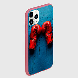 Чехол iPhone 11 Pro матовый Бойцовские перчатки на синем, цвет: 3D-малиновый — фото 2