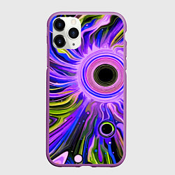 Чехол iPhone 11 Pro матовый Абстрактный неоновый космос - чёрная дыра, цвет: 3D-фиолетовый