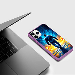 Чехол iPhone 11 Pro матовый Боец джиу-джитсу в синем пламени, цвет: 3D-фиолетовый — фото 2