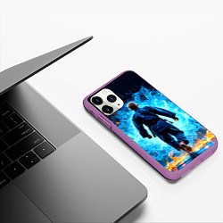 Чехол iPhone 11 Pro матовый Дзюдоист в синем пламени, цвет: 3D-фиолетовый — фото 2