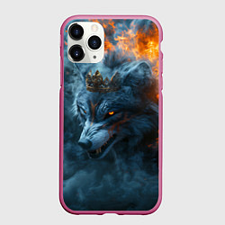Чехол iPhone 11 Pro матовый Волк в короне в огне, цвет: 3D-малиновый