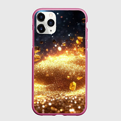 Чехол iPhone 11 Pro матовый Золотые частички на черной текстуре, цвет: 3D-малиновый