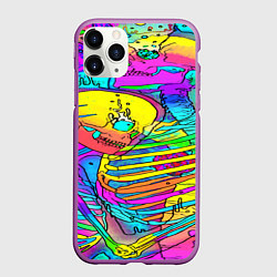Чехол iPhone 11 Pro матовый Черепа неоновые краски, цвет: 3D-фиолетовый