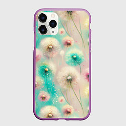 Чехол iPhone 11 Pro матовый Абстрактные одуванчики - паттерн на нежном фоне, цвет: 3D-фиолетовый