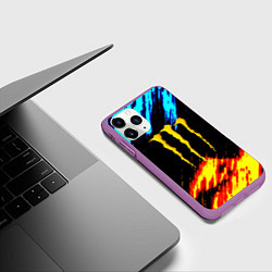 Чехол iPhone 11 Pro матовый Monster energy текстура огненная, цвет: 3D-фиолетовый — фото 2