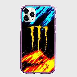 Чехол iPhone 11 Pro матовый Monster energy текстура огненная, цвет: 3D-фиолетовый