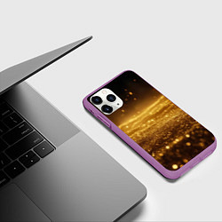 Чехол iPhone 11 Pro матовый Золотая пыль на черном, цвет: 3D-фиолетовый — фото 2