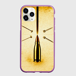Чехол iPhone 11 Pro матовый Патрон на бежевом, цвет: 3D-фиолетовый