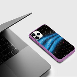 Чехол iPhone 11 Pro матовый Синяя абстрактная текстура на черном, цвет: 3D-фиолетовый — фото 2