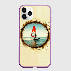 Чехол iPhone 11 Pro матовый Виндсерфер на бежевом, цвет: 3D-фиолетовый