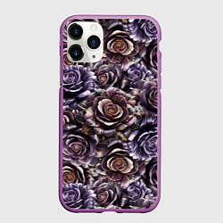 Чехол iPhone 11 Pro матовый Фиолетовые мраморные розы - паттерн, цвет: 3D-фиолетовый