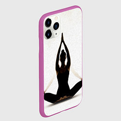 Чехол iPhone 11 Pro матовый Йога на белом, цвет: 3D-фиолетовый — фото 2