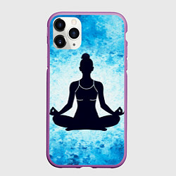 Чехол iPhone 11 Pro матовый Йога на синем, цвет: 3D-фиолетовый