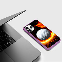 Чехол iPhone 11 Pro матовый Мяч для гольфа в огне, цвет: 3D-фиолетовый — фото 2