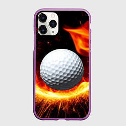Чехол iPhone 11 Pro матовый Мяч для гольфа в огне, цвет: 3D-фиолетовый