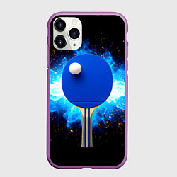 Чехол iPhone 11 Pro матовый Синяя ракетка для пинг-понга, цвет: 3D-фиолетовый