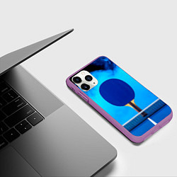 Чехол iPhone 11 Pro матовый Синяя ракетка пинг-понг в синем тумане, цвет: 3D-фиолетовый — фото 2