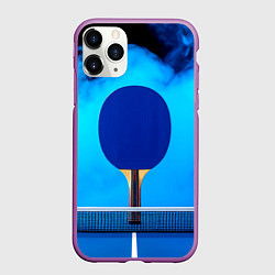 Чехол iPhone 11 Pro матовый Синяя ракетка пинг-понг в синем тумане, цвет: 3D-фиолетовый