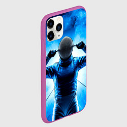 Чехол iPhone 11 Pro матовый Фехтовальщик в синем дыму, цвет: 3D-фиолетовый — фото 2