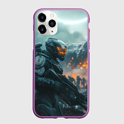 Чехол iPhone 11 Pro матовый Инопланетный боец, цвет: 3D-фиолетовый