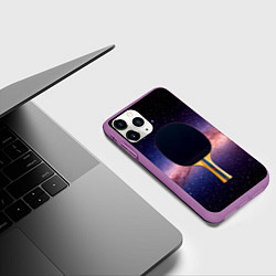 Чехол iPhone 11 Pro матовый Черная ракетка для пинг понга в космосе, цвет: 3D-фиолетовый — фото 2