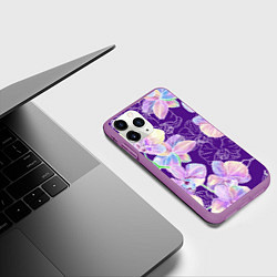 Чехол iPhone 11 Pro матовый Японские акварельные орхидеи, цвет: 3D-фиолетовый — фото 2