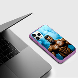 Чехол iPhone 11 Pro матовый Бодибилдер в синем дыму, цвет: 3D-фиолетовый — фото 2