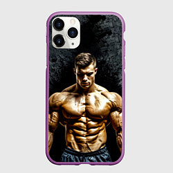 Чехол iPhone 11 Pro матовый Бодибилдер на черном, цвет: 3D-фиолетовый