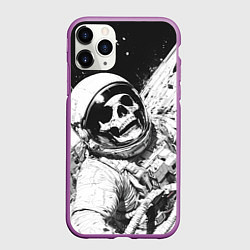 Чехол iPhone 11 Pro матовый Скелет в космосе черно-белый, цвет: 3D-фиолетовый