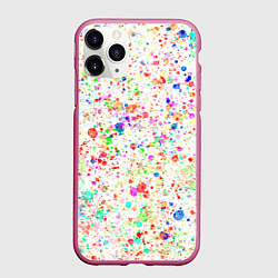 Чехол iPhone 11 Pro матовый Белый с разноцветными брызгами, цвет: 3D-малиновый