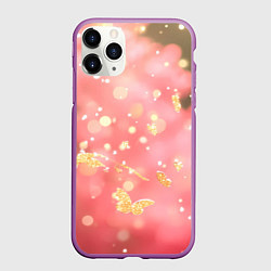 Чехол iPhone 11 Pro матовый Желтые блестки на розовой текстуре, цвет: 3D-фиолетовый
