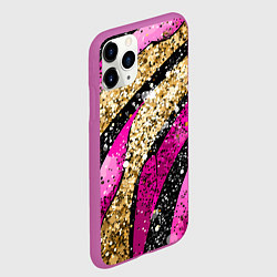 Чехол iPhone 11 Pro матовый Розовые и золотые полосы - текстура, цвет: 3D-фиолетовый — фото 2
