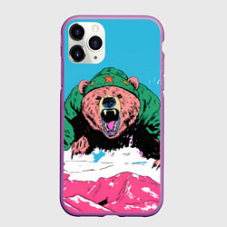 Чехол iPhone 11 Pro матовый Хищный русский медведь, цвет: 3D-фиолетовый