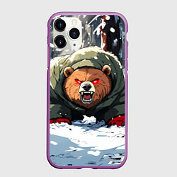 Чехол iPhone 11 Pro матовый Злой медведь с красными глазами, цвет: 3D-фиолетовый