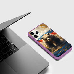 Чехол iPhone 11 Pro матовый Медведь и флаг РФ в поле, цвет: 3D-фиолетовый — фото 2