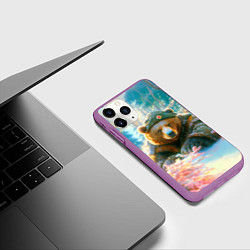 Чехол iPhone 11 Pro матовый Русский медведь военный в лесу, цвет: 3D-фиолетовый — фото 2