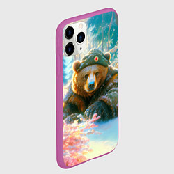 Чехол iPhone 11 Pro матовый Русский медведь военный в лесу, цвет: 3D-фиолетовый — фото 2